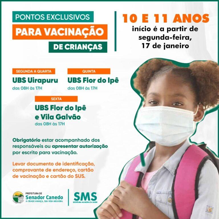 Senador Canedo inicia vacinação para crianças de 10 e 11 anos contra Covid-19 nesta segunda-feira, 17