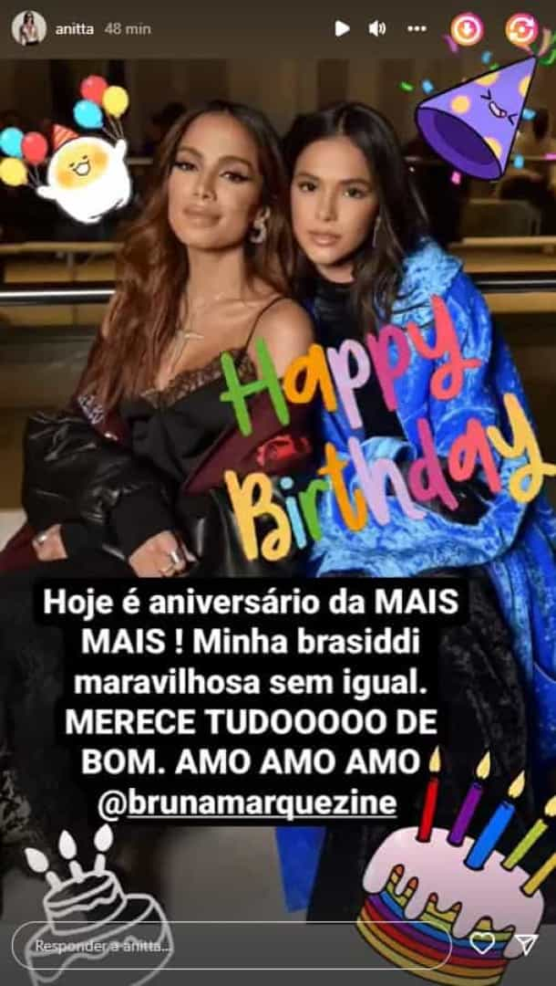 Anitta manda recado carinhoso a aniversariante Bruna Marquezine