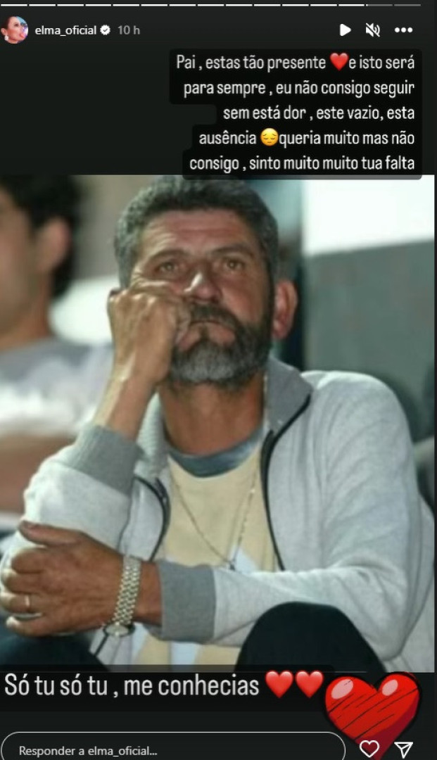 Elma Aveiro recorda o pai. "Não consigo seguir sem esta dor"