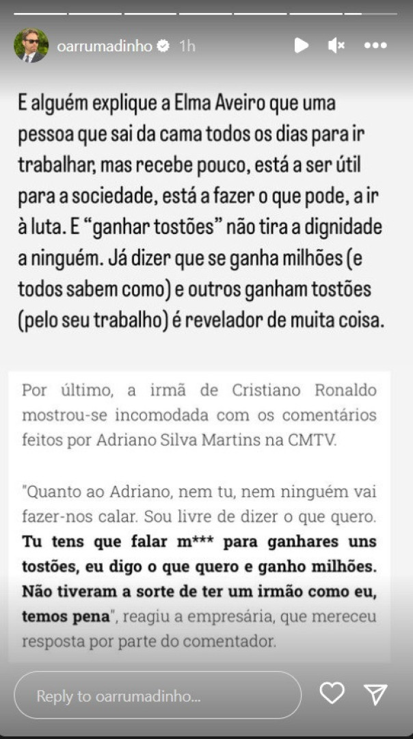 "Expliquem à Elma a diferença entre ganhar dinheiro e o irmão dar-lhe"