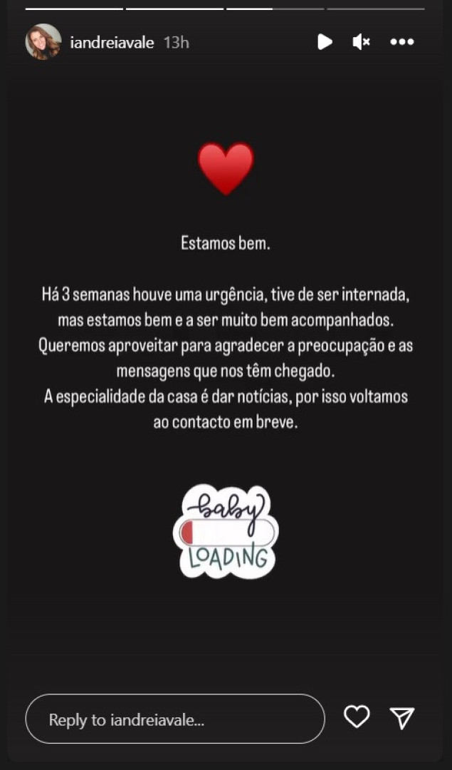 Grávida de seis meses, Andreia Vale está internada há três semanas