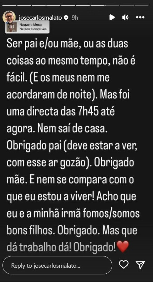 José Carlos Malato: "Ser pai ou mãe não é fácil. Nem saí de casa"