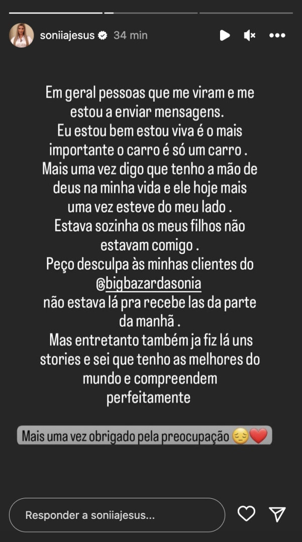Sónia Jesus sofreu acidente? "Os meus filhos não estavam comigo"