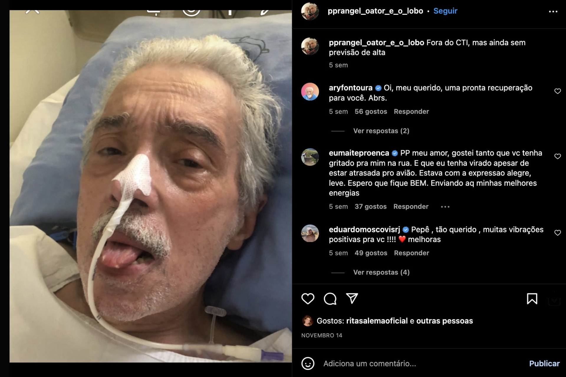 Última foto publicada por Pedro Paulo Rangel foi tirada no hospital