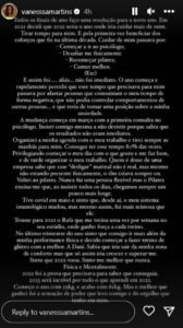 Vanessa Martins "melhor que nunca": "Comecei com 59kg e terminei com 62"