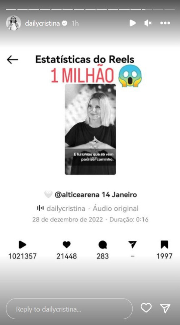 "1 milhão". Cristina Ferreira 'chocada' com alcance no Instagram