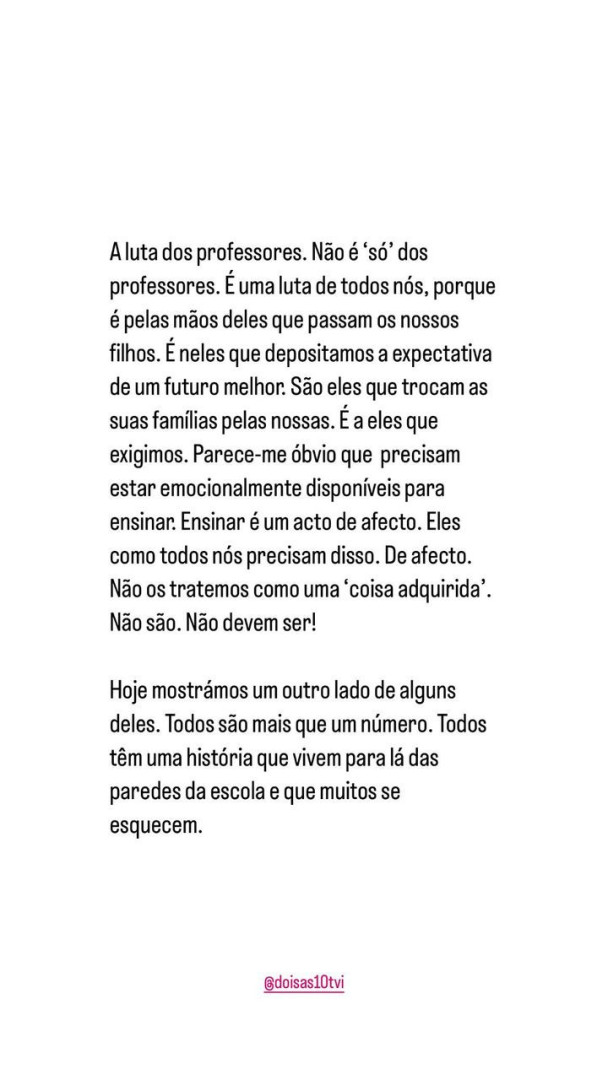 "A luta dos professores não é 'só' dos professores. É de todos nós"
