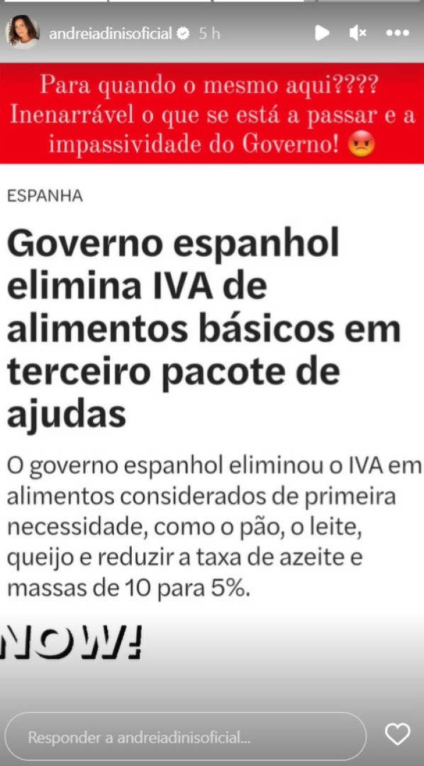 Andreia Dinis 'aplaude' medida em Espanha. "Para quando o mesmo aqui?"