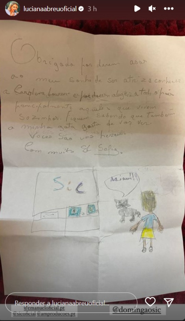 Luciana Abreu presenteada com carta de criança. "Vocês são uns heróis"