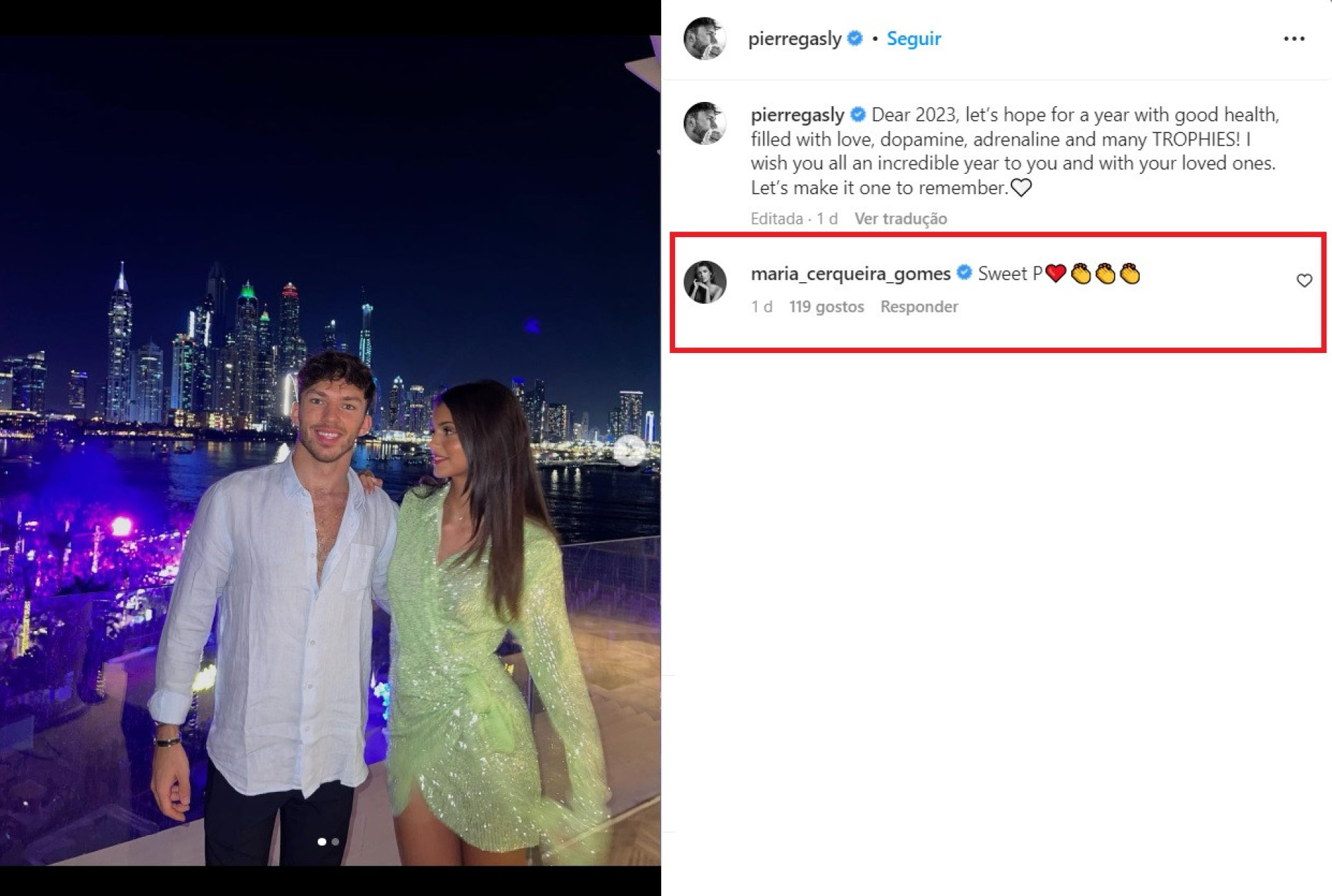 Maria Cerqueira Gomes aprova namoro da filha com piloto da Fórmula 1