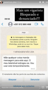 Noémia Costa denuncia: "Mais um vigarista. Bloqueado"