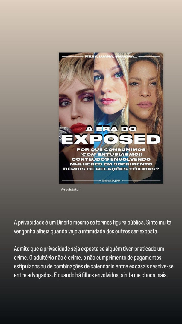 "Sinto muita vergonha alheia quando vejo a intimidade dos outros exposta"