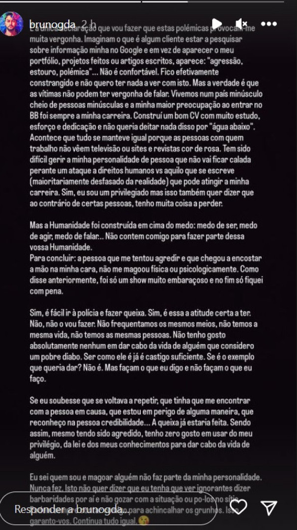 Agressão na gala "É fácil ir à polícia e fazer queixa. Não o vou fazer"