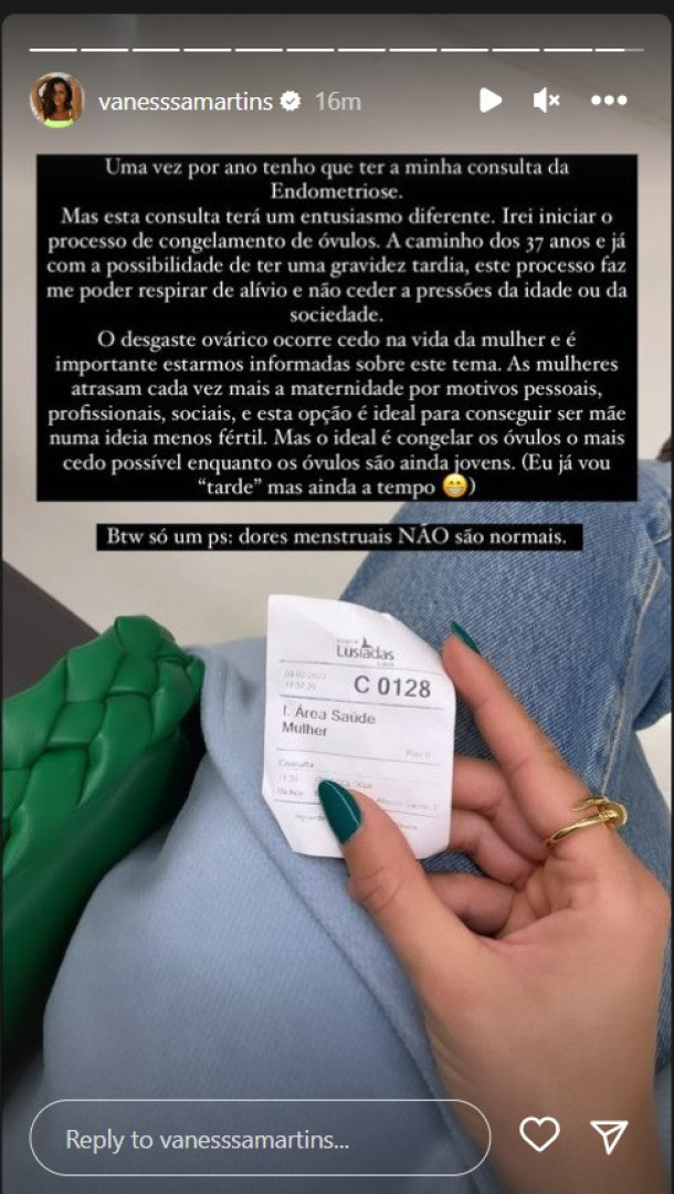 Aos 36 anos, Vanessa Martins decide congelar óvulos: "Respirar de alívio"