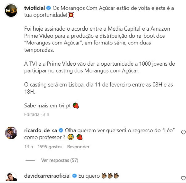 David Carreira reage ao regresso dos ‘Morangos Com Açúcar’: "Eu quero"