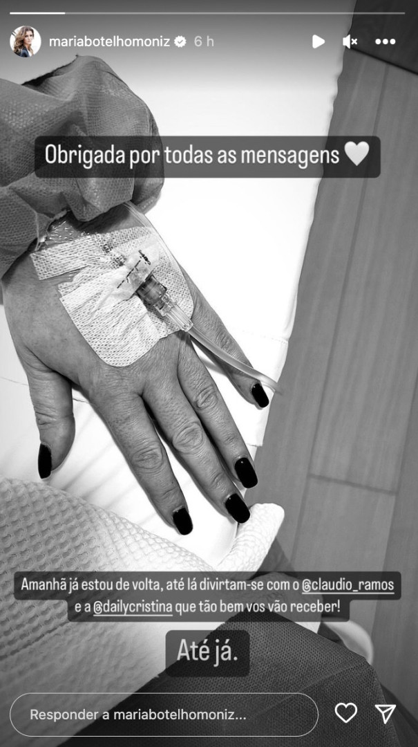 Maria Botelho Moniz hospitalizada! Apresentadora revela detalhes