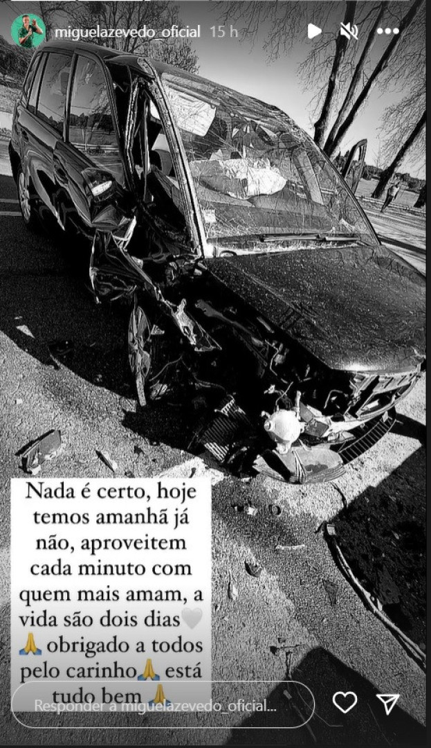 Miguel Azevedo revela que sofreu aparatoso acidente de carro