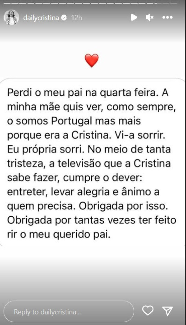 "Perdi o meu pai na quarta-feira". Cristina Ferreira emocionada com fã