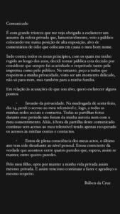 Rúben da Cruz reage após traição e fala em "invasão de privacidade"