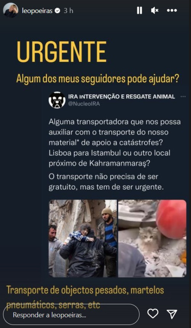 Turquia. Leonor Poeiras partilha pedido de ajuda "urgente"