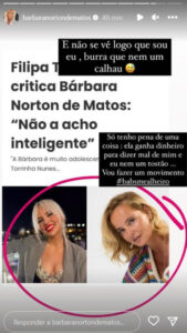 Bárbara Norton de Matos reage a críticas de Filipa Torrinha Nunes