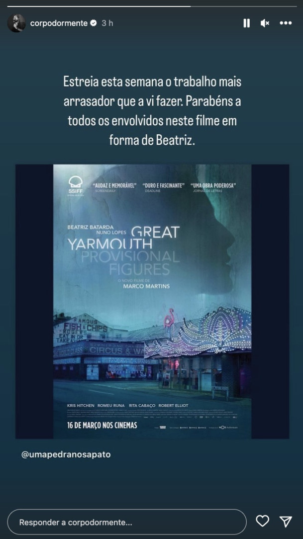 Bruno Nogueira elogia a mulher: "Trabalho mais arrasador que a vi fazer"