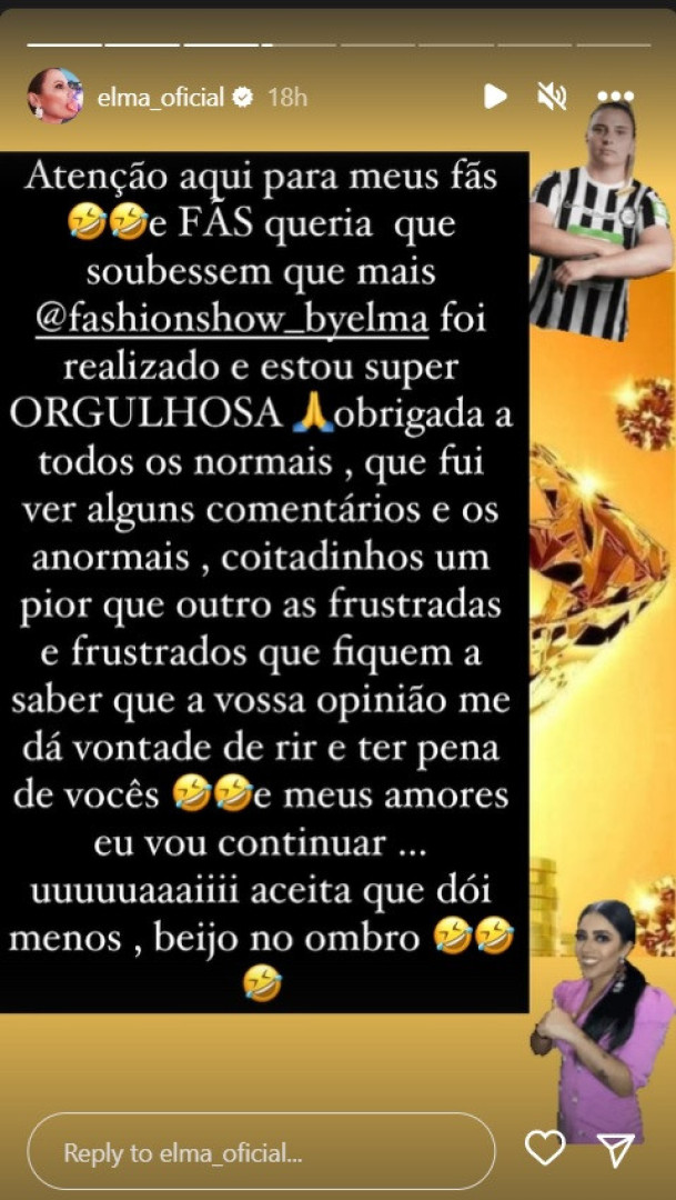 Elma Aveiro responde a "anormais": "Um pior que o outro, frustrados"