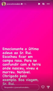 "Emocionante o último adeus ao Sr. Rui. Obrigado pelo exemplo"