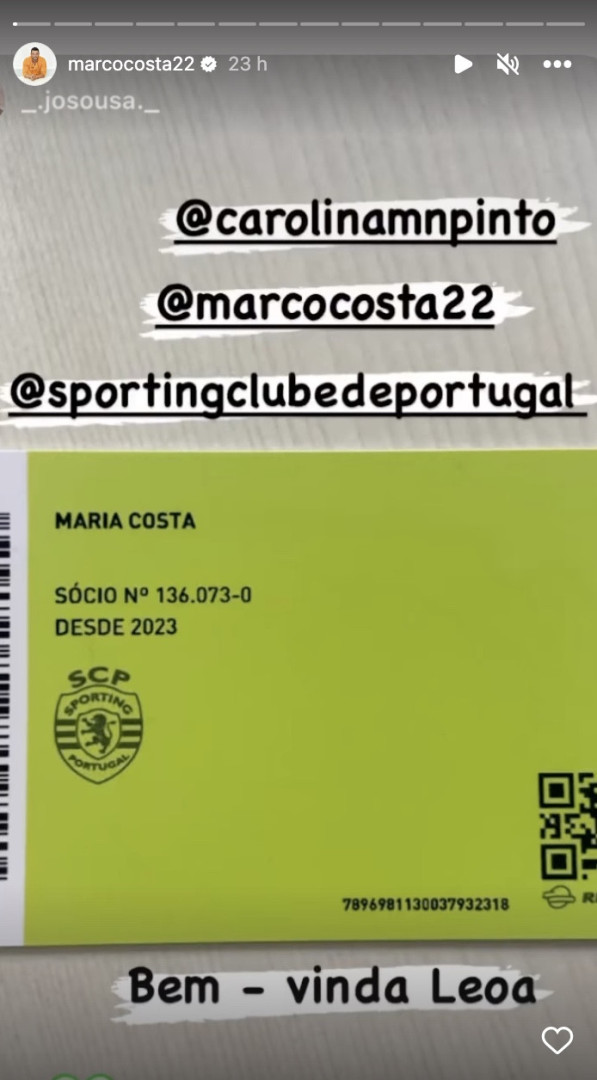 Filha de Marco Costa e Carolina Pinto já é sócia do Sporting