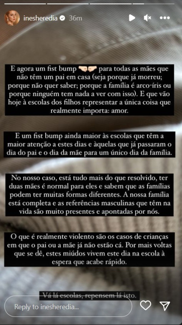 Inês Herédia deixa mensagem a "mães que não têm um pai em casa"