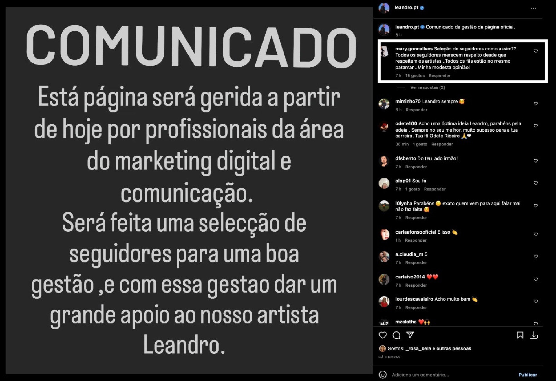 Leandro emite comunicado e divide opiniões. "Todos merecem respeito"