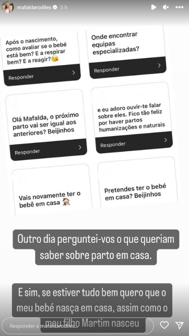 Mafalda Rodiles pretende voltar a viver experiência do parto em casa