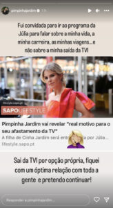 Pimpinha Jardim diz que saiu da TVI por "opção própria"