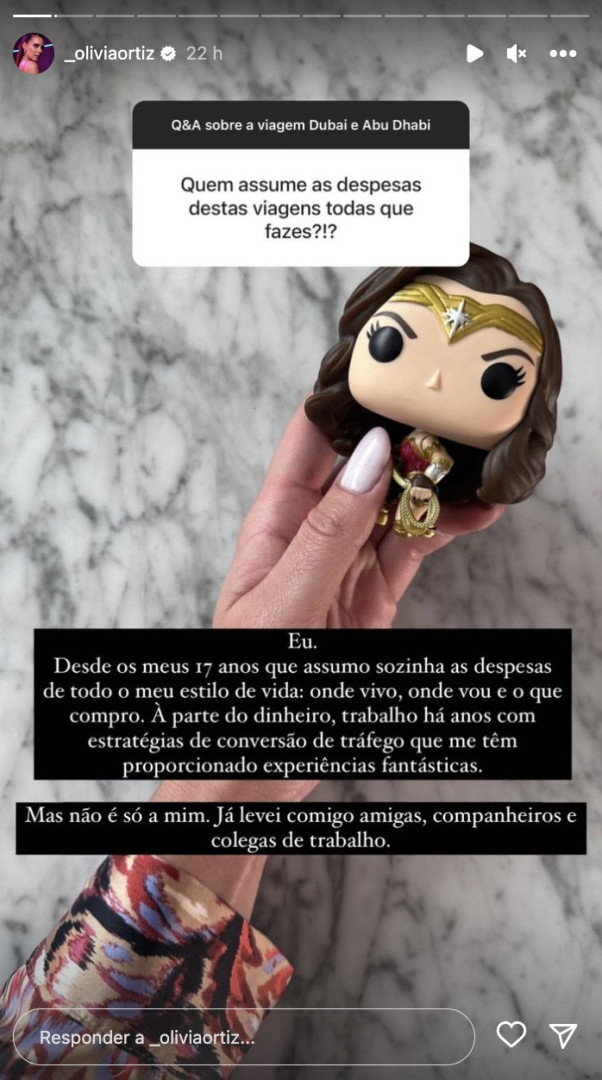 "Quem assume as despesas das viagens que fazes?". Olívia Ortiz responde