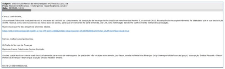 Recebeu este e-mail? Fisco alerta para "mensagem fraudulenta"