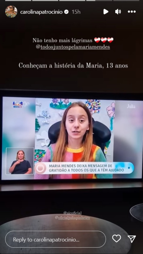 Carolina Patrocínio emocionada com Maria: "Não tenho mais lágrimas"