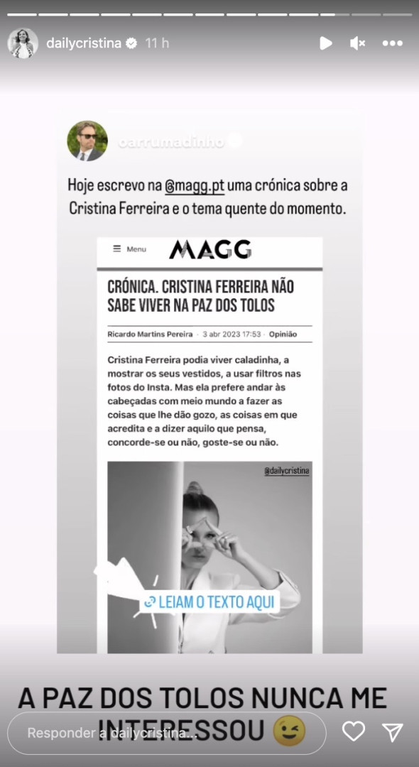 Cristina Ferreira atira: "A paz dos tolos nunca me interessou"