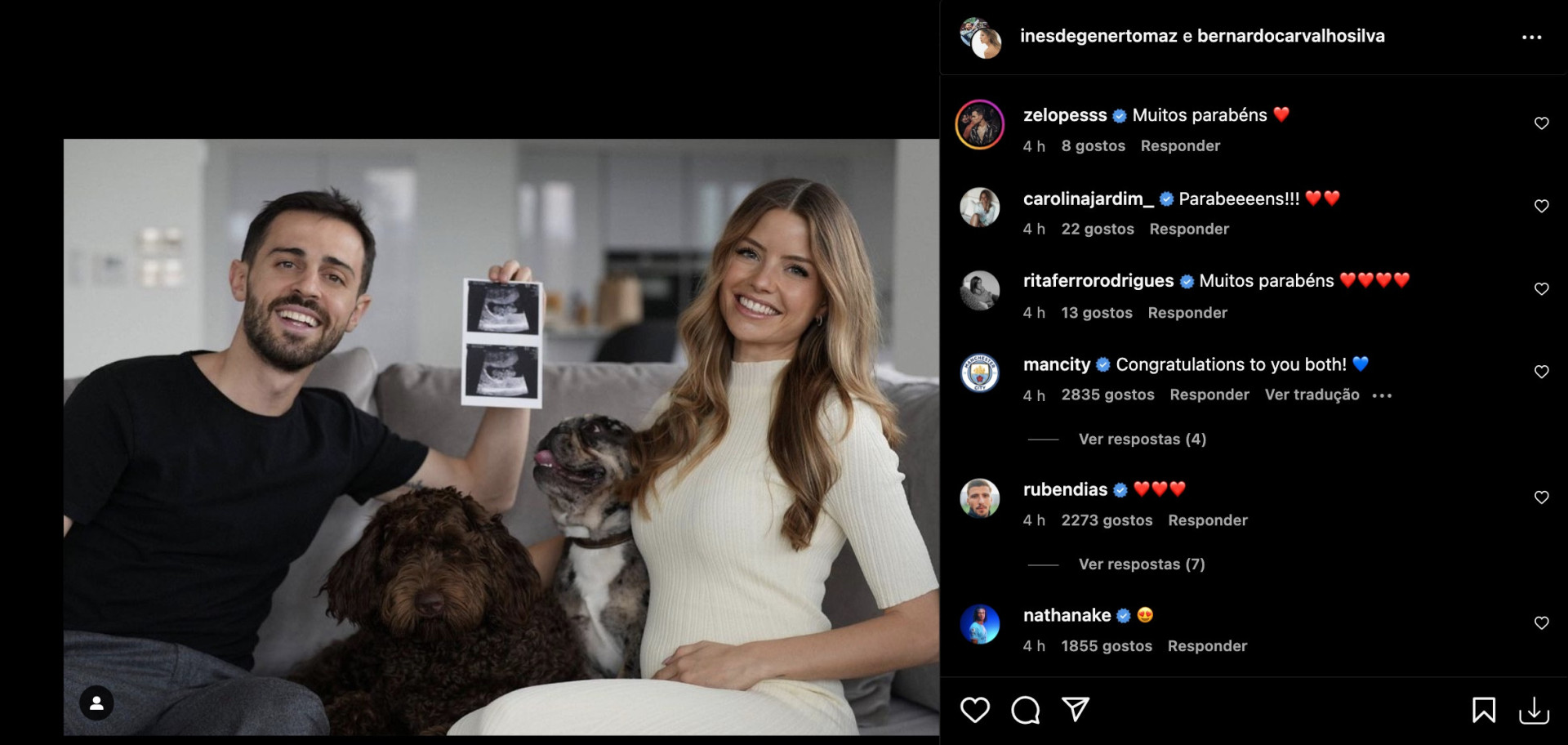 Georgina reage à notícia da gravidez da noiva de Bernardo Silva