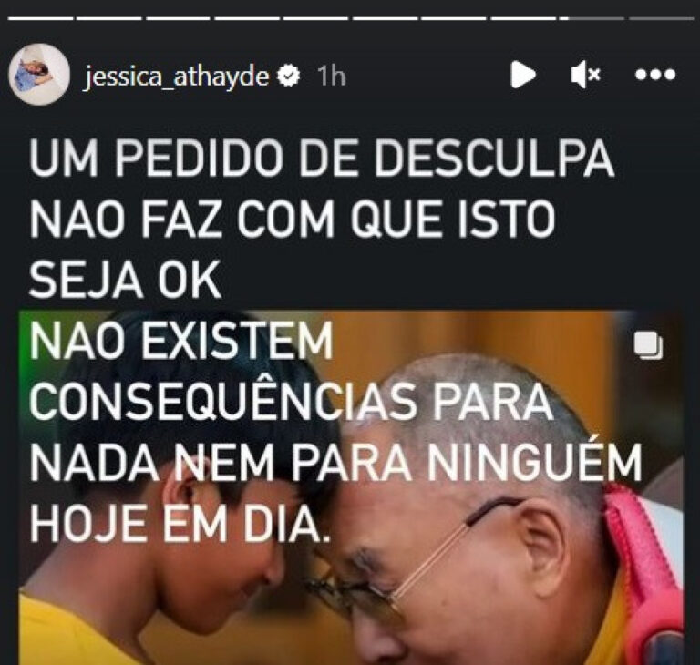 Jessica Athayde sobre Dalai Lama: "Não existem consequências"