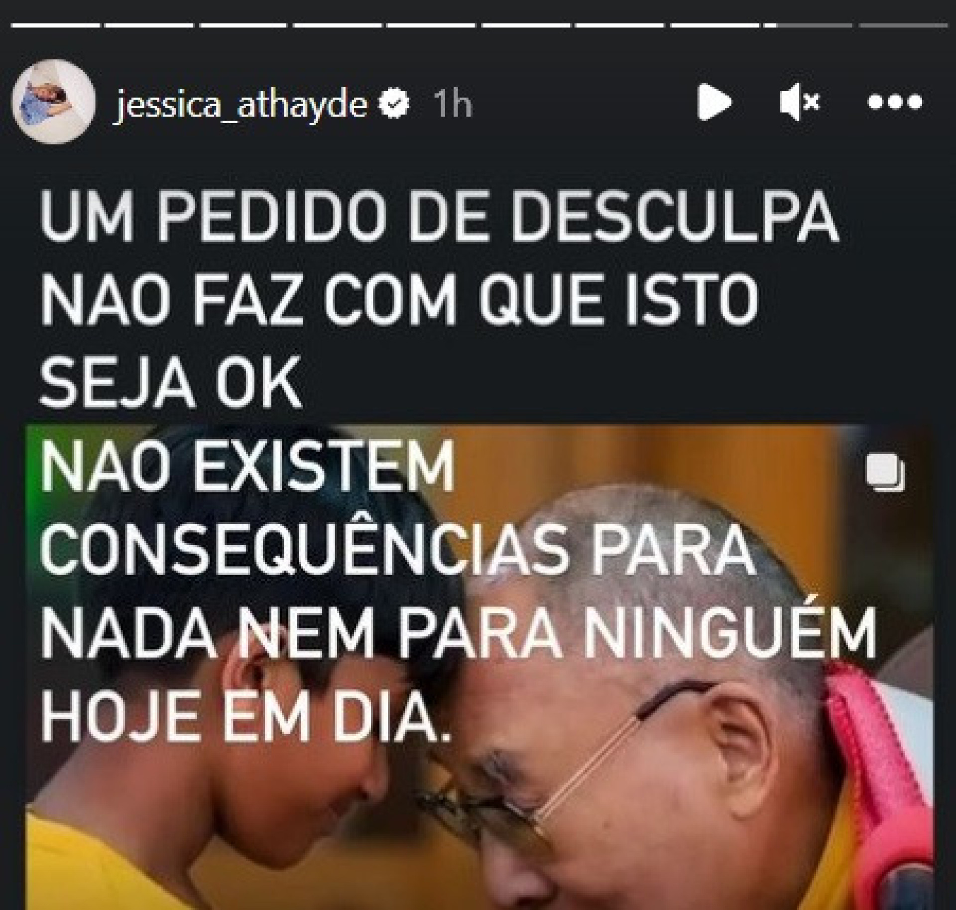 Jessica Athayde sobre Dalai Lama: "Não existem consequências"