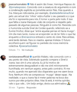 Malato diz que Joana Marques "vai arrepender-se" e gera discussão