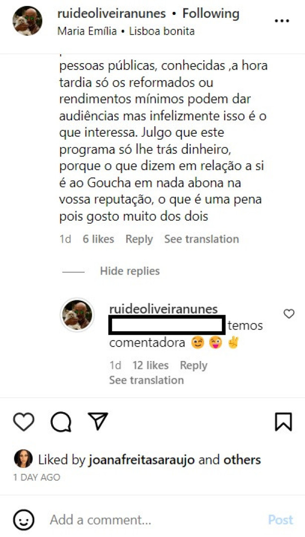 "O programa só lhe traz dinheiro". Rui Oliveira Nunes responde a crítica