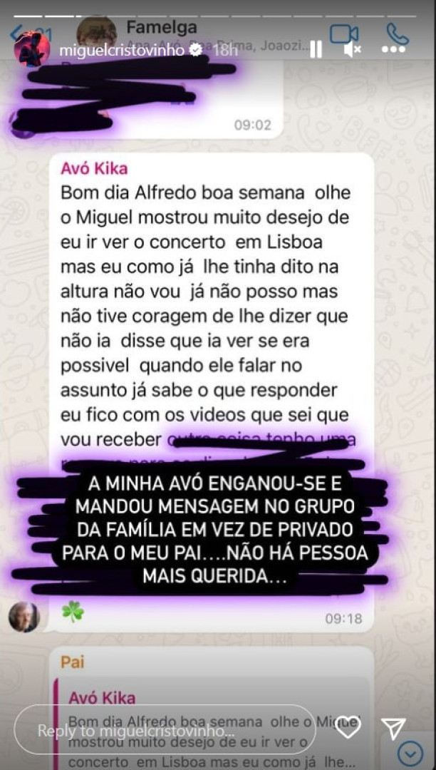 A mensagem que a avó enviou por engano e que emocionou Cristovinho