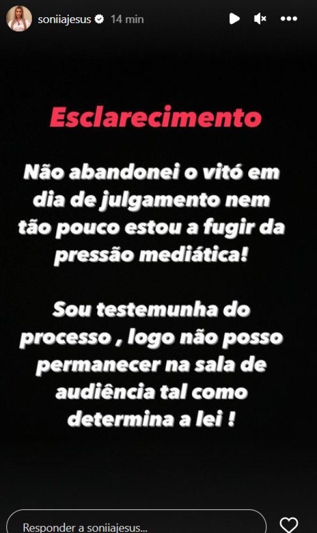 Abandona noivo em dia de julgamento? Sónia Jesus faz esclarecimento