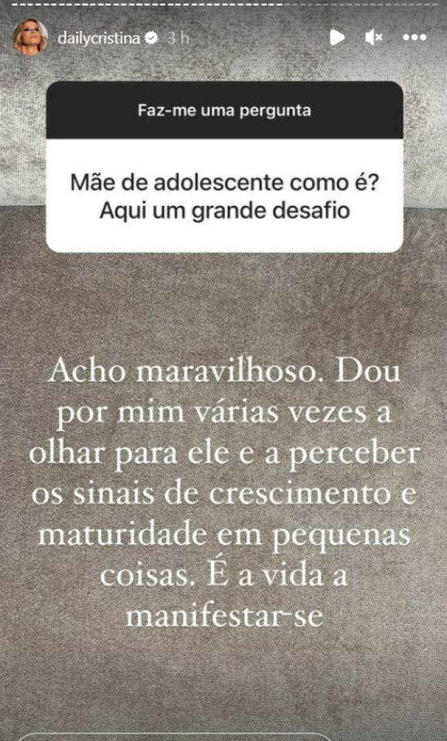 Cristina Ferreira revela como é ser mãe de um adolescente
