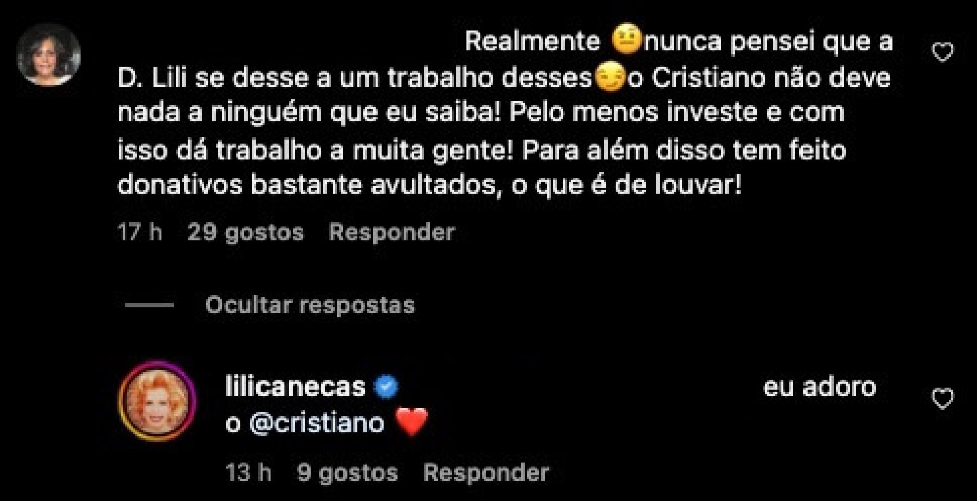 Criticada por mostrar casa de Ronaldo, Lili Caneças responde: "Adoro-o"