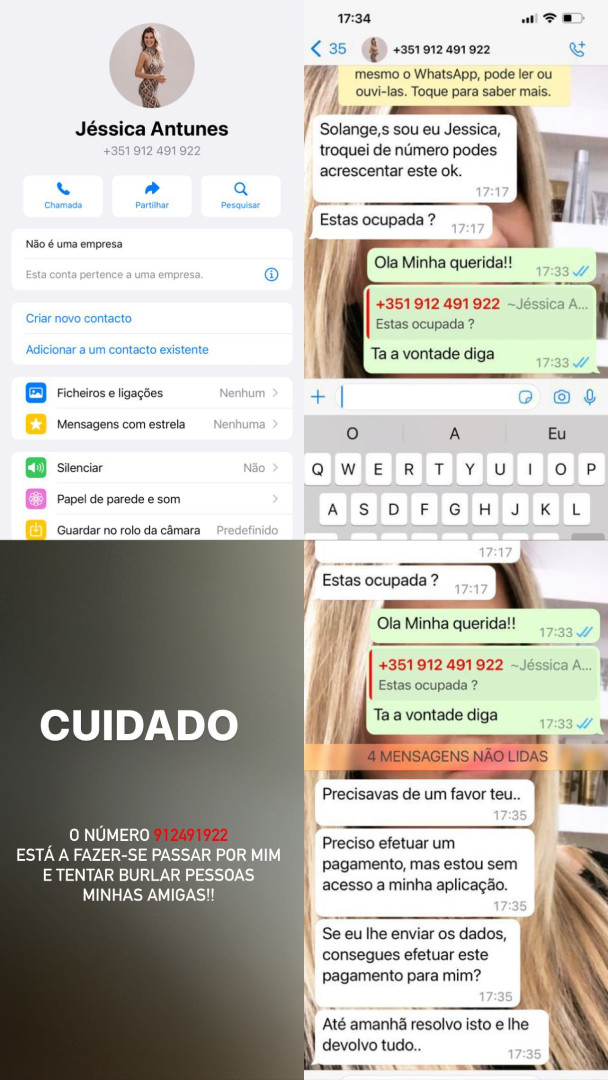 "Cuidado". Tentativa de burla usa nome e imagem de Jéssica Antunes