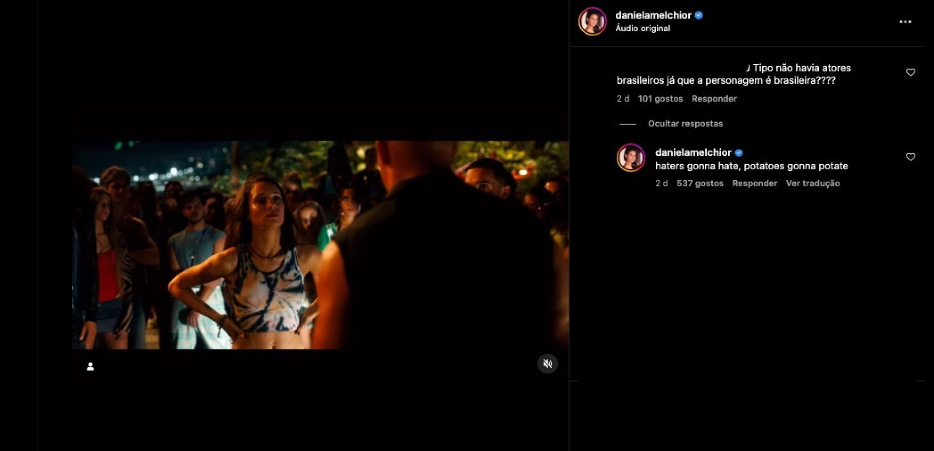 Daniela Melchior reage a críticas por dar vida a personagem brasileira