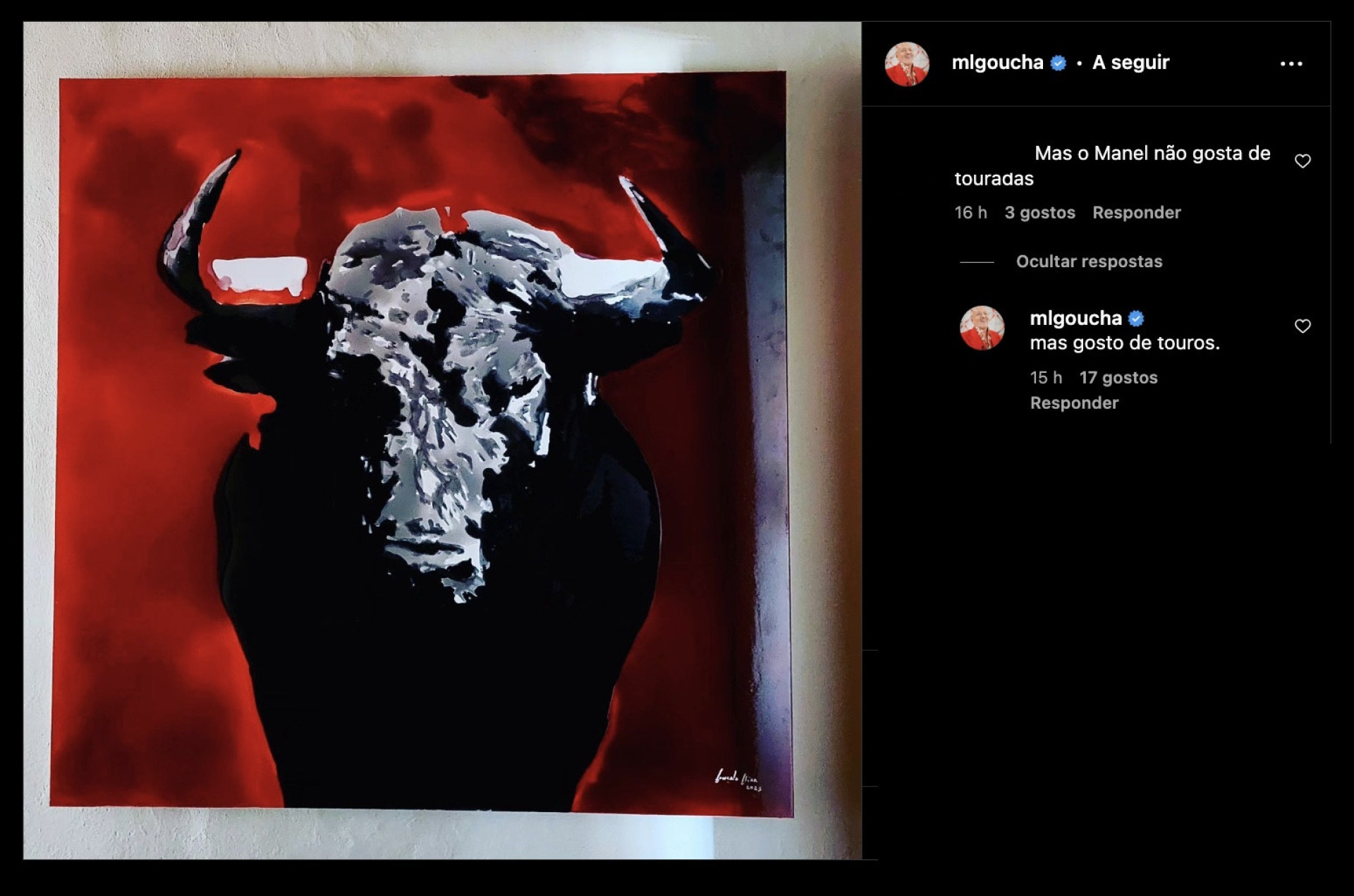 Goucha responde a observação de fã sobre quadro de touro que tem em casa