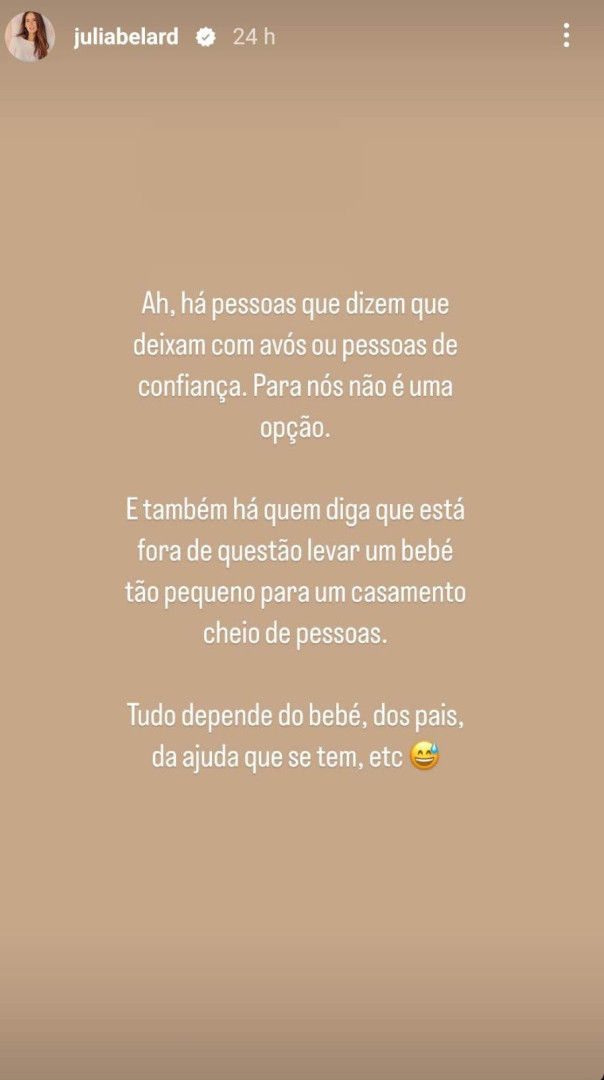 "Há quem diga que está fora de questão levar bebé pequeno para casamento"